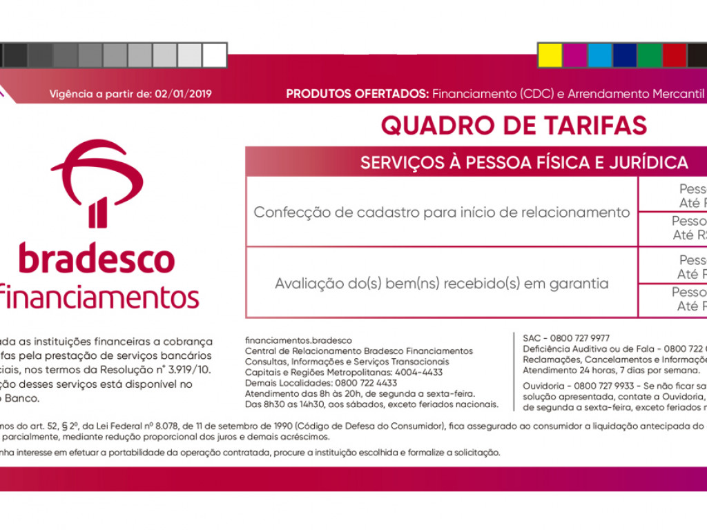 Consulte as Tarifas do Banco Bradesco Financiamentos em nossa página inicial